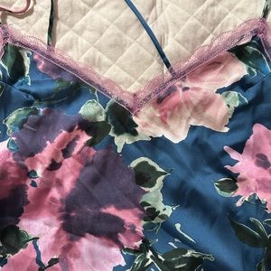 Satin Chemise teal pink floral NWT
